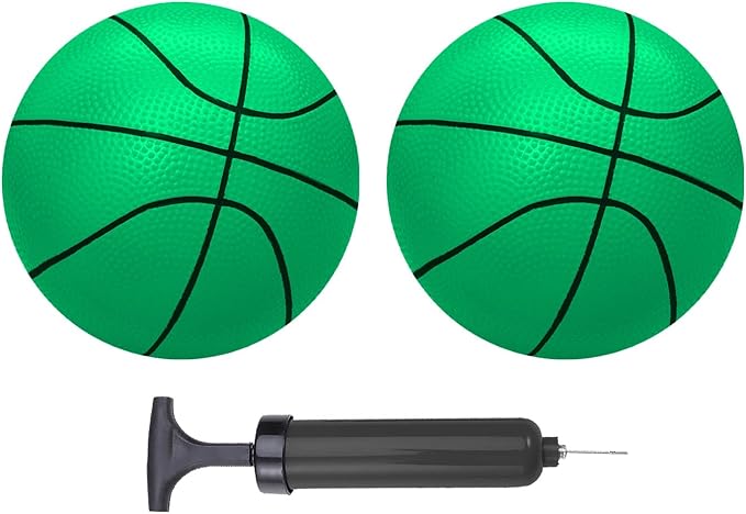 ABAJI Mini Basketballs Green 2 PCS 5" Set with Random Color Pump Needle Durable Material for Mini Hoop Toddlers Kids Teenagers for Pool Indoors Outdoors