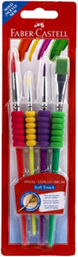 Faber-Castell Soft Grip Paint Brush Set - Kids Paint Brushes - 4 Assorted Paintbrushes for Watercolor and Tempera Paint (F181600)