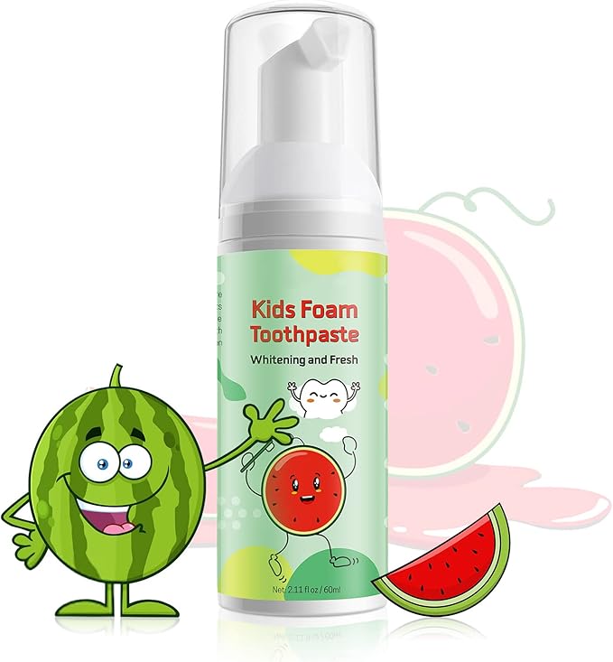 Foam Toothpaste Kids, Toddler Toothpaste with Low Fluoride, Kids Foam Toothpaste for U Shaped Toothbrush Electric Toothbrush, Foam Toothpaste for Children Kids Ages 3 Plus (Watermelon+Strawberry)