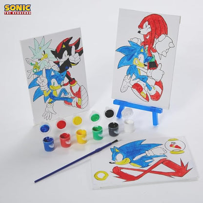 Innovative Designs Sonic The Hedgehog Canvas Paint Set for Kids with 3 Canvases, Acrylic Paint, Paintbrush, & Easel