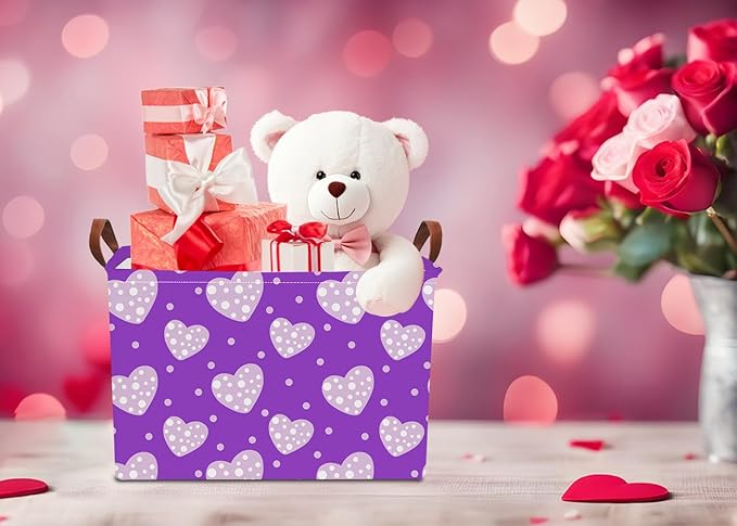 NTAOHAMPER Rectangular Storage Basket Empty,Storage Bin with Handles,Room Decor,Gift Basket,Book Box(Purple Love)