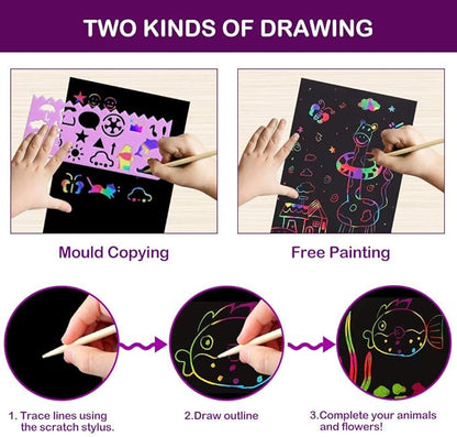 pigipigi Scratch Paper Art for Kids - 60 Pcs Magic Rainbow Scratch Paper Off Set Scratch Crafts Arts Supplies Kits Pads Sheets Boards for Party Games Halloween Christmas Birthday Gift