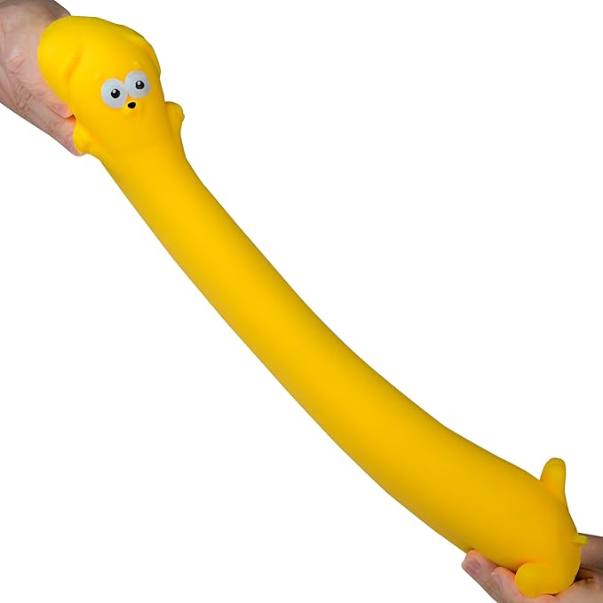 ORB Easy Sqweezy Pets Giant Stretchy Dog - Stretches Up to 5 Feet Long - Huge Jumbo Sized Yellow Squishy Toy Puppy, Stretch and Squeeze for Stress Relief - Fun Sensory Fidget Toy for Kids and Adults