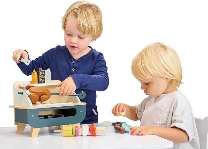 Tender Leaf Toys - Barbeque Play Set - 27 Piece Wooden Interactive Barbeque Grill Set with Pretend Play Food and Utensils for Boys and Girls - Great Role-Play Toy - Boost Fine Motor Skills - Age 3+