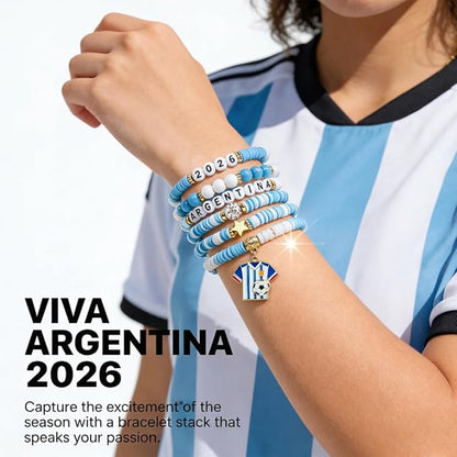 OHOME Soccer Party Favors - 6 Pack Argentina Soccer Bracelets | Soccer Mom Essentials - 2026 Soccer Game Day Jewelry Accessories Outfits for Women Men - Soccer Gifts for Fans Players Coaches Team