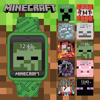 Accutime Microsoft Minecraft Green Educational Learning Touchscreen Smart Watch Toy for Boys, Girls, Toddlers - Selfie Cam, Learning Games, Alarm, Calculator, Step Tracker & more! (Model: MIN4045AZ)