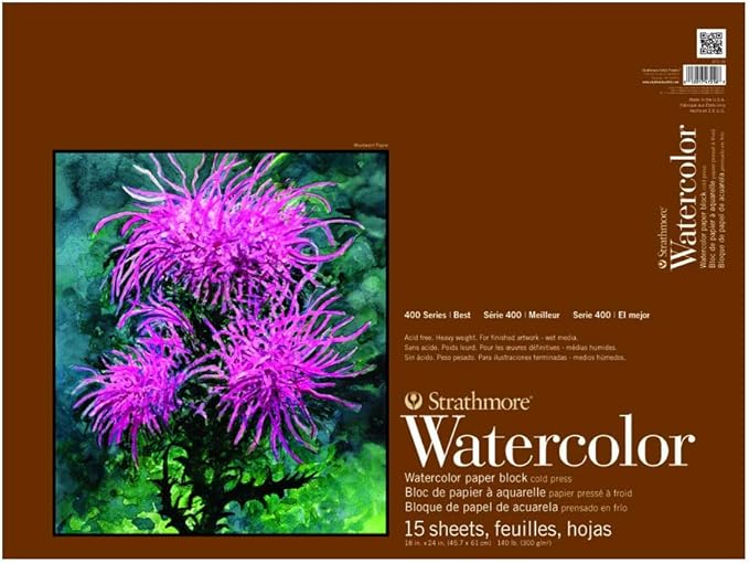 Strathmore 400 Series Watercolor Block, Cold Press, 18"x24" Bound (4 sides), 15 Sheets/Block