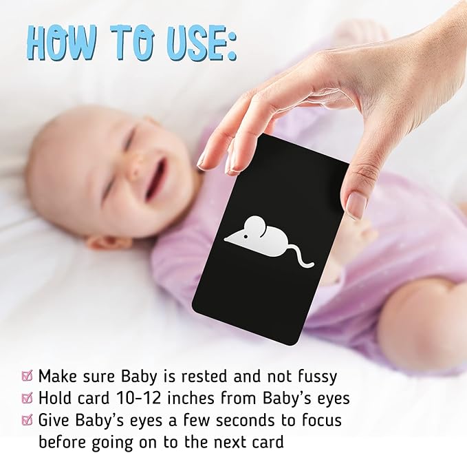 merka Newborn Toys, Black and White Baby Toys, High Contrast Baby Toy for Newborn, Set of 50 Flashcards for Visual Stimulation and Brain/Sensory Development