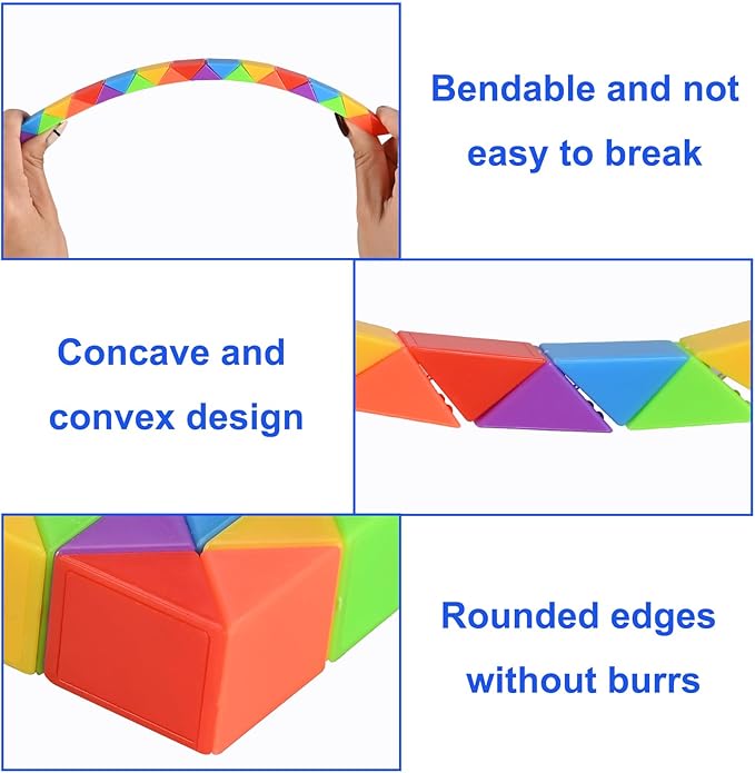 GOLDGE 15 Pack Mini Fidget Snake Cube Puzzle Toys - Party Favors & Goodie Bag Fillers, Travel Toys for Kids Ages 4-8, Rainbow Colors - Bulk Birthday & Back to School Gifts - Stocking Stuffers