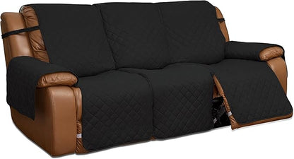 Easy-Going Recliner Sofa Cover, Reversible Couch Cover for 3 Seat Recliner, Split Sofa Cover for Each Seat, Furniture Protector with Elastic Straps for Kids, Dogs, Pets(3 Seater, Black/Beige)