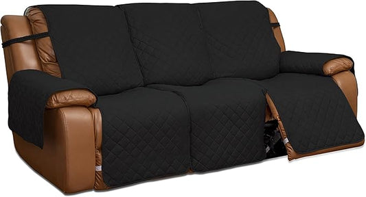 Easy-Going Recliner Sofa Cover, Reversible Couch Cover for 3 Seat Recliner, Split Sofa Cover for Each Seat, Furniture Protector with Elastic Straps for Kids, Dogs, Pets(3 Seater, Black/Beige)