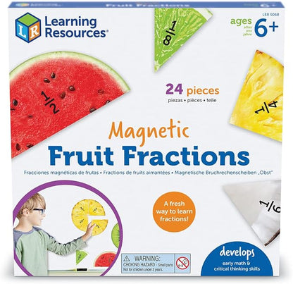 Learning Resources Magnetic Fruit Fractions, Number Learning for Kids Math, Montessori Math, Games for Kids, Educational Indoor Games, 24 Pieces, Age 6+