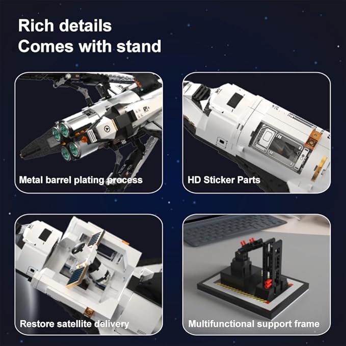 kowkis Space Shuttle Building Blocks Kits,Creative Collectible Display Spaceship Model Building Sets, Present Toy for Adults, T2001(1274 Pcs)