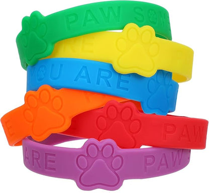 60 Pieces Paw Print Rubber Bracelets Bulk Paw Print Silicone Wristband Dog Paw Stretch Bracelets Animal Theme Wristband Gravure Waterproof Bracelets for Student Activity Party Supplies, 6 Solid Colors