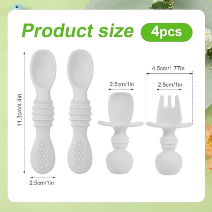 4pcs Silicone Baby Spoons Self Feeding 6+ Months, BPA Free Baby Led Weaning Spoons Training Spoon Toddler Self Feeding Utensils for 6-12 Months Babies (Grey)