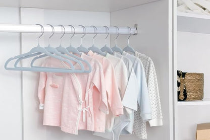 ManGotree Velvet Baby Clothes Hangers, Baby Toddler Kids Hangers with Swivel Hook, Notched Shoulder Design for Kids and Children Clothes (30 Pack, Blue)