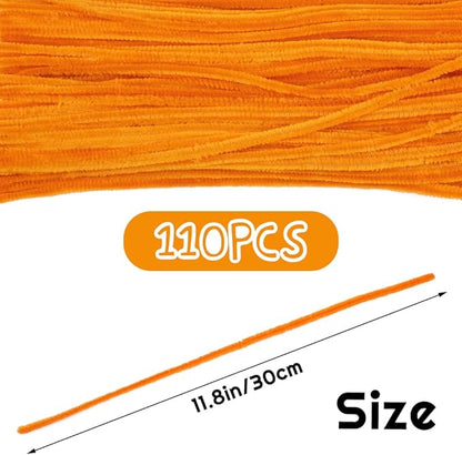110 Piece Orange Craft Pipe Cleaners - Chenille Stem Art Supplies for Home Decoration Projects