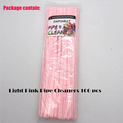 Swpohrat 100 Pieces Light Pink Pipe Cleaner Craft Set,Thick Fuzzy Chenille Stem Pipe Cleaners for DIY Craft Projects and Decorations