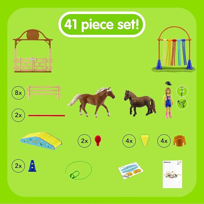 Schleich Farm World Pony Agility Training Set with Horse, Trainer, and Accessories Playset - 41-Piece Pony, Trainer, and Accessories Toy Set, Gift for Boys, Girls, and Toddlers Ages 3+