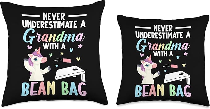 A Grandma with A Bean Bag Female Cornhole Player Corn Hole Throw Pillow, 18x18, Multicolor