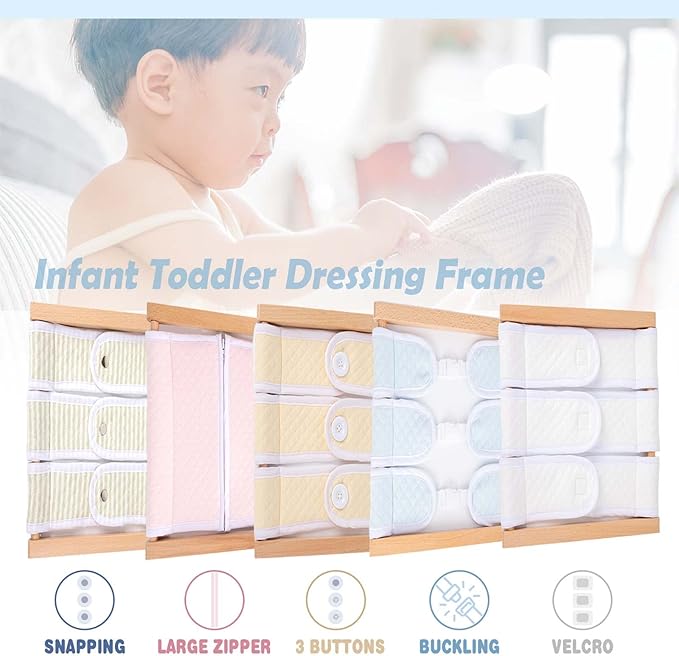 Montessori Wooden Toys for Dressing Learning Board Learning Basic Dressing Skills - Buttons, Snaps, Zippers, Belt Buckles & Velcro Toys for Toddlers 1 2 3 4 Year Old Sensory Toy Gifts(Buckle Clothing)