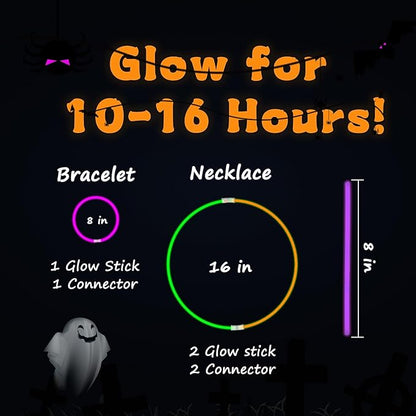 75 Halloween Glow Sticks for Halloween Party Favors with Connectors, Purple Orange Green Halloween Glow in the Dark Party Supplies, Halloween Goodie Bag Fillers (Purple+Green+Orange)