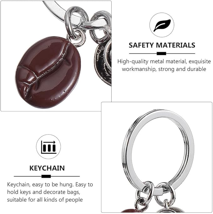 Abaodam 12Pcs Coffee Bean Keychain Coffee Party Favors Coffee Key Chain Bracelet Kids Party Favors Car Handbag Zinc Alloy Coffee Keychain