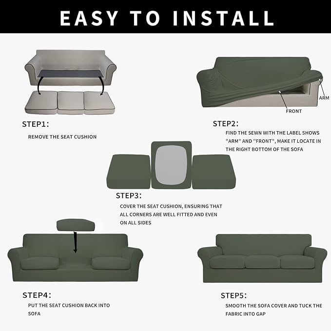 Easy-Going 100% Dual Waterproof Stretch Soft Couch Cover for Dogs, Sofa Slipcover for 3 Separate Cushion Couch Leakproof Furniture Protector for Kids, Pets Grayish Green