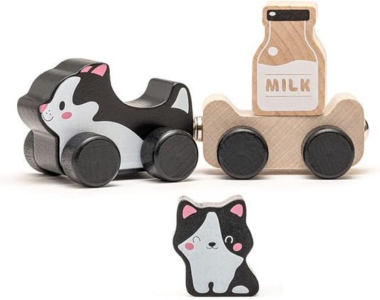 Wooden Clever Kitties Train Toy – Magnetic Cat-Themed Wood Toy Playset for Toddlers 18 Months+ – Montessori Toy for Fine Motor Skills and Imaginative Play