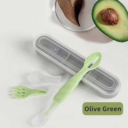 Double Head Baby Silicone Food Spoon (Olive green), Baby Fruit Scraping Mud Spoon, Feeding Spoons Training Spoon for Infants, baby led weaning supplies (Olive green)