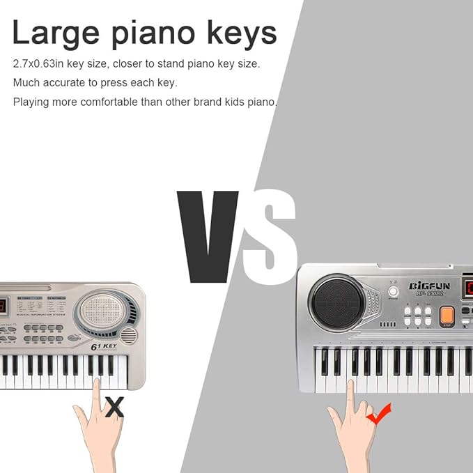 LeeQee Digital Keyboard Piano for Kids & Beginners, 61 Keys Multifunction Electric Piano Keyboard with Microphone, Educational Instrument Musical Toy for 3-12 Years Old Boys Girls (Silver)