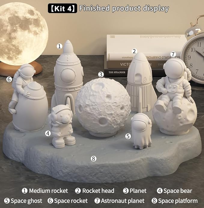 Space Planet Resin Molds Silicone，【4-Piece Set】 Epoxy Resin Space Astronaut Silicone molds,3D Resin Spaceballs Molds, Small Rocket Silicone Model, Space Rabbit DIY Gift Sets for Teens(【Kit 2】)