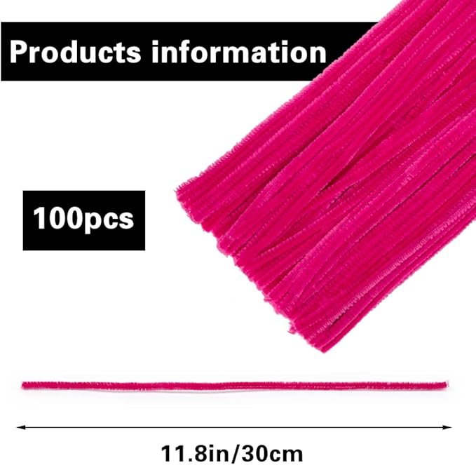 100 Pieces Pipe Cleaners Chenille Stem, Solid Color Pipe Cleaners Set for Pipe Cleaners DIY Arts Crafts Decorations, Chenille Stems Pipe Cleaners (Rose Red)