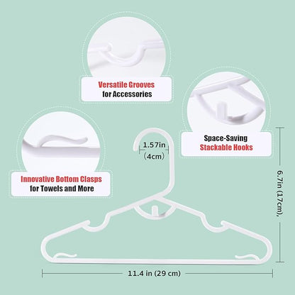 Kids Hangers,Stackable Baby Hangers 100 Pack,Ultra Thin Kid Hangers for Space Saving, Durable Baby Clothes Hangers for Kid Kids Toddler Child Children,Windproof Toddler Hangers White
