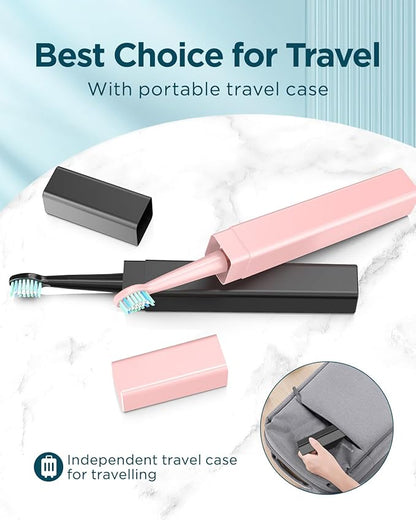 Rtauys 2 Pack Electric Toothbrush for Adults - 2 Rechargeable Electric Toothbrushes with 12 Brush Heads & 2 Travel Case, Power Electric Toothbrush with Holder, 3 Hrs Charge for 120 Days - Black+Pink