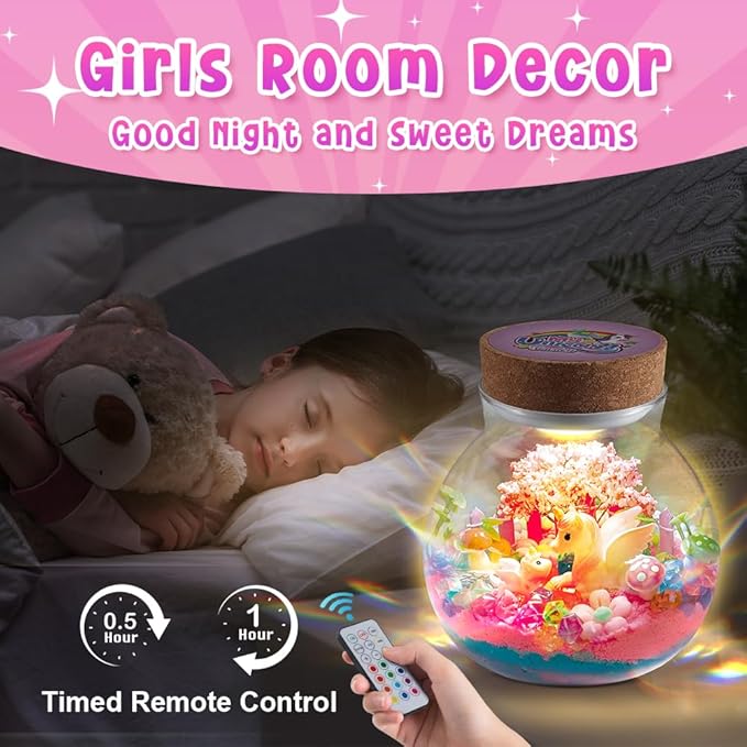 Kenllas Remote Arts and Crafts for Kids, DIY Thickened Glass Unicorn Toys for Girls LED Night Light Up Terrarium Kit Christmas Gifts Toys for Ages 4 5 6 7 8 9 10 11 12 13 Year Old Girls Birthday Gifts