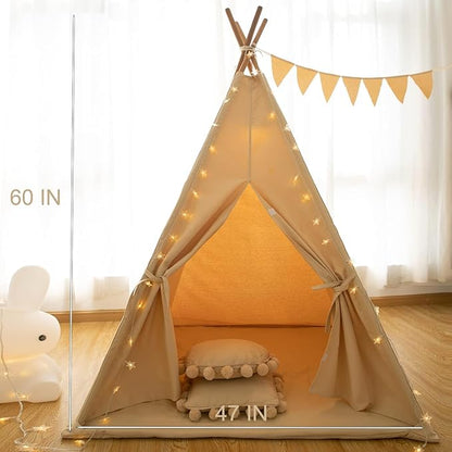 RongFa Teepee Tent for Kids-Portable Children Play Tent Indoor Outdoor (Apricot with Mat)