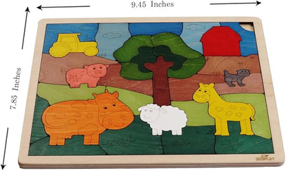 Down on The Farm Wooden Puzzle, 33 Pieces, Endangered Animals, Farm Animals, for Kids Ages 3+