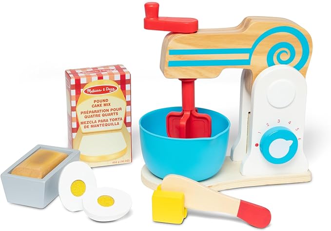 Melissa & Doug Wooden Make-a-Cake Mixer Set (11 pcs) - Play Food and Kitchen Accessories Kitchen Playset Accessories, Pretend Play Toys For Kids Ages 3+