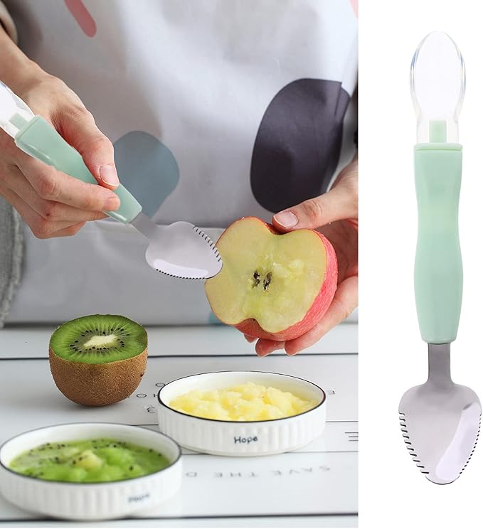 Kisangel 2pcs Food Scraper Spoon Silicone Feeding Spoons Double Head Fruit Puree Spoon Practical Baby Food Scraping Spoon for Fruit Scraping Feeding ,Green