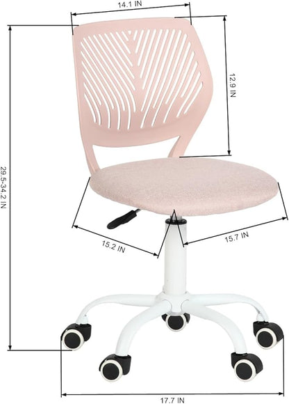 Homy Casa Armless Home Office Desk Chair, Colorful Task Chair with Soft Mesh Padded Cushion, Height Adjustable Swivel Study Computer Chair for for Girls Boys Teens (Pink, 1PC)