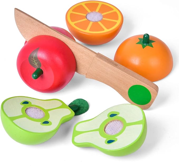 Wooden Cutting Play Food Toys - 11 PCS Wood Pretend Cutting Play Food Educational Set for Toddlers 1-3, Veggie Slicers Playset, Toys Food and Fruits with Storage Case for Christmas Birthday Gifts