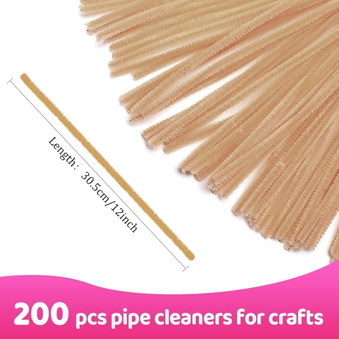 Praisebank Pipe Cleaners for Crafts (200pcs in Skin Color), 12 inch Long Pipe Cleaners, Pink Pipe Cleaners.