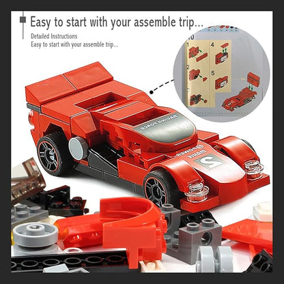 Pull Back Car Building Blocks Sets, Pull and Go Bus Model, 3D Assembly Vehicles for Boys and Girls Building Block Car Toys Party Favor for Kids Age 6 7 8 9 10, 407 Pieces