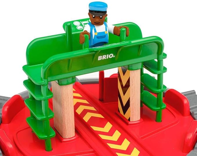 BRIO World 33476 - Turntable & Figure | 2 Piece Wooden Toy Train Accessory for Kids | Multiple Track Connection Points | Spacious Turntable | Poseable Train Engineer Figure | Ages 3 and Up