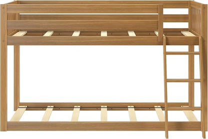 Max & Lily Fundamental Twin Low Bunk Bed, Kids Solid Wood Modern Bed Frame with Strong Wooden Slats, Non-Toxic Finishes, High Weight Capacity, Pecan