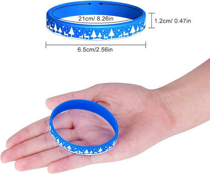 FEPITO 70 Pieces Christmas Silicone Wristbands Rubber Band Bracelets for Christmas Party Decoration Supplies 7 Merry Xmas Style
