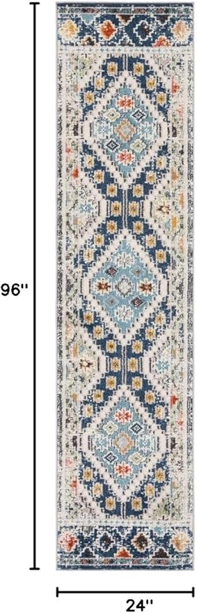 SAFAVIEH Madison Collection Runner Rug - 2' x 8', Navy & Beige, Boho Diamond Distressed Design, Non-Shedding & Easy Care, Ideal for High Traffic Areas in Living Room, Bedroom (MAD418M)