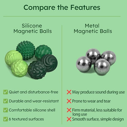 Silicone Magnetic Balls, Fidget Toys for Adults & Teens, 6PCS Stress Balls Sensory Toy, Quiet Magnet Desk Fidgets with Textured, ADHD Anxiety Relief Items, Fun Stocking Suffers Gifts (Green)