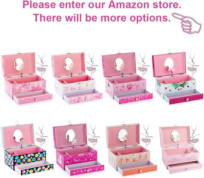 RR ROUND RICH DESIGN Kids Musical Jewelry Box for Girls with Drawer and Jewelry Set with Ballerina Theme - Swan Lake Tune Pink